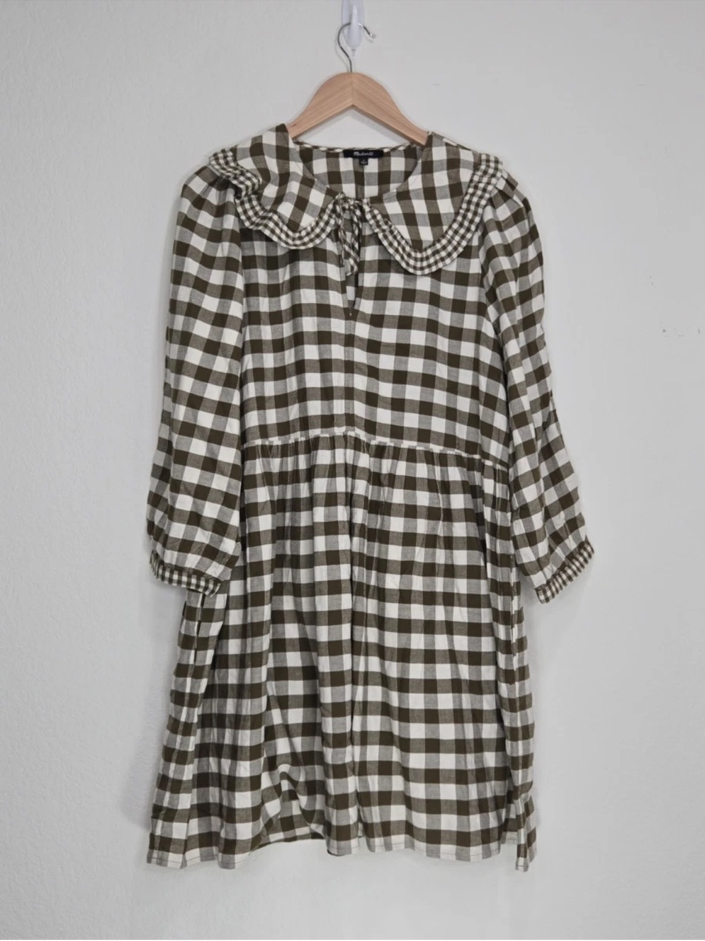Madewell Gingham Collared Puff-Sleeve Mini Dress Cottagecore Prairie Size L NEW